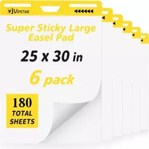 (6개의 패드) 스티커 이젤 패드 25인치 x 30인치 포스트 대형 셀프 스틱 플립 차트 프리미엄 교사용 종이