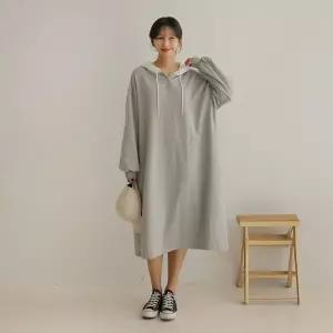 [엘리시아][66-120] 테포 니트 후드 배색 원피스