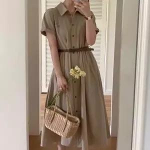 [옷은날개] 벨트 스트랩 반팔 셔츠 프릴 롱원피스 허리셔링