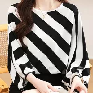 비욘드라이프J CVP 루즈핏 스트라이프 실크 블라우스