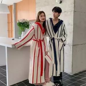 파자마 도톰 남여 커플 스트라이프 실내복 가운 3 타월 실내복 남여 커플