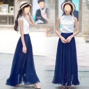 프릴 펄 실크 솔리드 바캉스 휴가룩 롱스커트 쉬폰 비치 치마 0 로미홀리