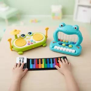 캐스B 베베 전자악기 3종세트 개구리 드럼비트 팝핑피아노 롤피아노 음악연주 장난감 유아
