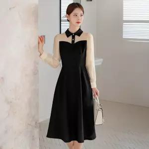 [시크라인] (~XXL까지) 레스토 시스루 배색 자가드 플레어 원피스 봄 가을 하객룩 오피스룩 모임룩 격식룩 빅사이즈