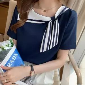 초특가세일 여성 빅사이즈 마린 카라 포인트 반팔 블라우스 신상쉬폰 면접