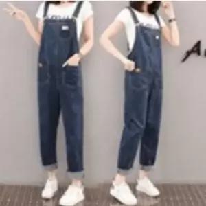 롱 데님 점프수트 여성 바지 점프수트 멜빵 팬츠 롱 데님 박시핏 오버핏