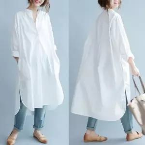 여성 차이나카라 화이트 롱셔츠 의류 로미홀리 상의 남방 화이트 셔츠