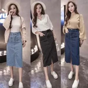 여성 청치마 데님 롱 스커트 A라인 스커트 데님 스커트 의류 롱 청 치마