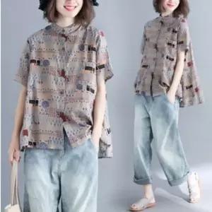 여성용 오버핏 반팔 셔츠 Z0 여성 루즈핏 반팔 시원 셔츠 박스 오버핏