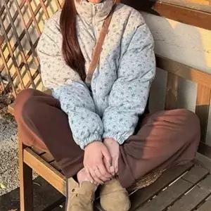 여성 숏패딩 꽃무늬 패턴 겨울 방한 크롭 점퍼 2색