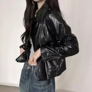 [옷은날개] 여성 블랙 시크한 캐주얼룩 라이더자켓 가죽자켓 유광