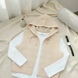 [옷자락]여성 일상 캐주얼 후드 집업 니트 조끼