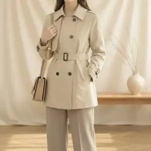 [옷자락]여성 숏기장 벨트 더블버튼 카라 트렌치코트 봄가을 데일리룩