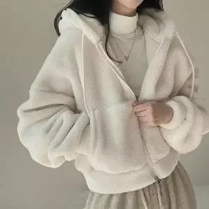 [옷자락]여성 세미크롭 양모 후드 집업 데일리 뽀글 자켓