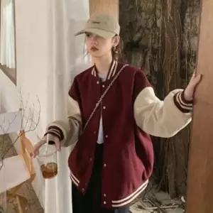 [옷자락]여성 오버사이즈 캐주얼 기모 배색 일상 야구 점퍼