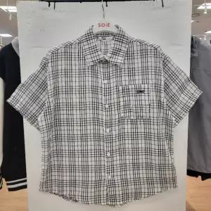 HC22 5부 유니 루즈핏 체크 셔츠 남여공용 여름용 화이트 박스핏 체크 5부 셔