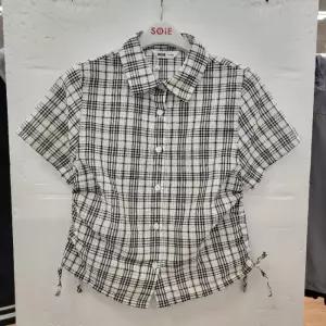 HC22 4부 셔링 체크 슬림 셔츠 여아 여름용 블랙 슬림핏 셔링 체크 4부 셔츠 26