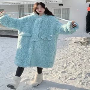 여성 겨울 보온 두꺼운 XS 중장기장 롱 뽀글이코트 후드 핑크