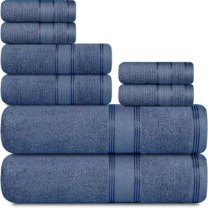 카사 리노 목욕 타월 8종 세트(목욕 2개 세면 천 4개 욕실용 핸드 2개) - 100 면 흡수력이 높고 빠르게