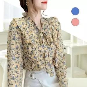 [의류] 플라워 블라우스 호텔 여행 바다 호캉스 브이넥 GWM