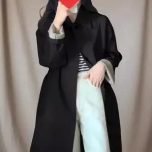 [신상오픈런]여성 배색 소매 롱 트렌치코트 벨트 스타일 간절기 외투 (42297624)