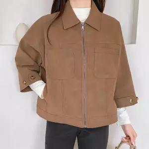 [신상오픈런]여성 스웨이드 버튼 카라 포켓 반팔 집업 가을 자켓 (41928588)