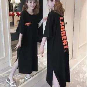 여성 홈웨어 루즈핏 트임 롱 반팔원피스 롱 로미홀리 홈웨어 이지웨어