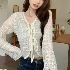 [하프클럽/옷자락]여자 데일리 여리여리 시스루 크롭 가디건