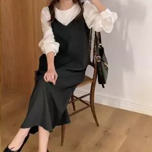 [하프클럽/]리즈 뷔스티에 롱 원피스 끈 민소매 레이어드 원피스