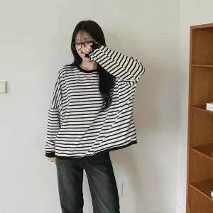 [하프클럽/다잇템]여성 단가라 클래식 빅사이즈 면혼방 맨투맨