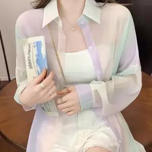 [라일리여성의류] Rly 여름 파스텔 셔츠 시스루 롱셔츠 여름 커버업 레