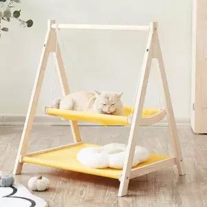 고양이 해먹 흔들 우드 그네 하우스 침대 의자