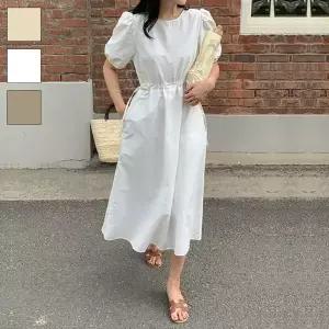 여자 편안한 퍼프소매 여름 데일리 롱원피스