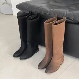 여자 데일리 캐주얼 스웨이드 플랫 니하이 롱부츠