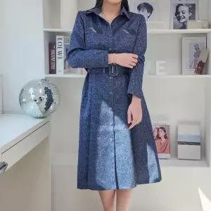 [신상오픈런]벨티드 청색 레트로 플레어 보카시 셔츠핏 데님원피스 (30532248)