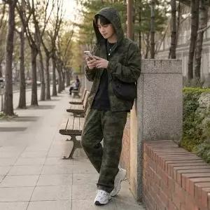 [신세계라이브쇼핑][옷자락] 남자 오버핏 카모 전술 아웃도어 후드집업