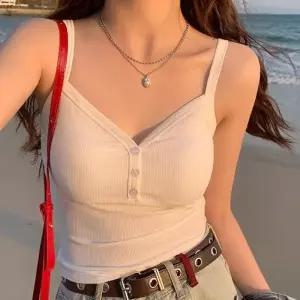 [다잇템] 여자 단추 슬림핏 클래식 V넥 골지 헨리넥 슬리브리스 티셔츠