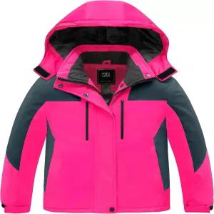 ZSHOW 여아 스키 재킷 방수 플리스 레인코트 방풍 따뜻한 겨울 코트 탈부착 후드 포함