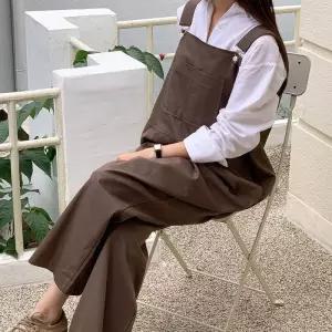 [신상오픈런]여성 빅사이즈 포켓 멜빵 와이드 코튼 점프수트 (41316117)