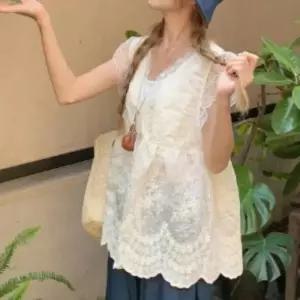 [신상오픈런]여성용 레이스 브이넥 민소매 레이어드 블라우스 (41315496)