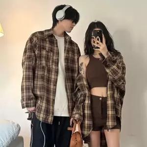 여성 간절기 남녀공용 커플룩 3사이즈 체크 셔츠 WDMS-WBL-TS14652078