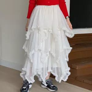 여자 발레코어 샤 프릴 캉캉 러블리 시스루 롱스커트