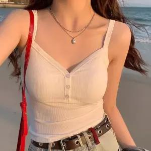 [신세계라이브쇼핑][옷자락] 여자 데일리 슬림핏 골지 브이넥 버튼 헨리넥 민소매 티셔츠