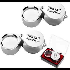 호환  10X 20X 30X 트리플 파워 보석상 루페 세트 접이식 포켓 확대경 보석 동전 시계용 스테인리스 스틸