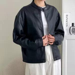 [신상오픈런]헨리넥 집업자켓 여성출근룩 페이크레더 라이더 봄점퍼 (30100479)