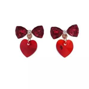 [다잇템]여자 딥레드 크리스탈 리본 하트 귀걸이 (12462118A)