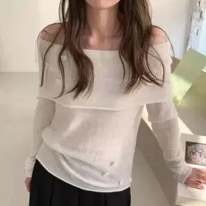 [신세계라이브쇼핑][옷자락] 여자 여리핏 얇은 시스루 오프숄더 니트