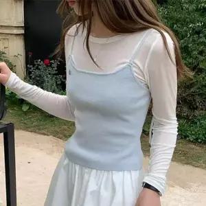 [신세계라이브쇼핑][옷자락] 여자 봄 여름 데일리 슬림핏 레이어드 니트 끈나시