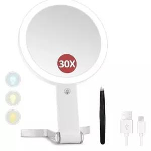 호환  BOFO 양면 30X1X 확대경 조명 포함 여행용 메이크업 거울 3색 조명 확대 기능