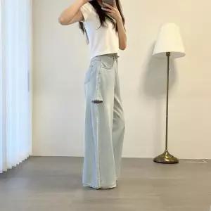 [다잇템]여자 통큰 바지 찢어진 옆컷팅 진 청바지 (40952151A)